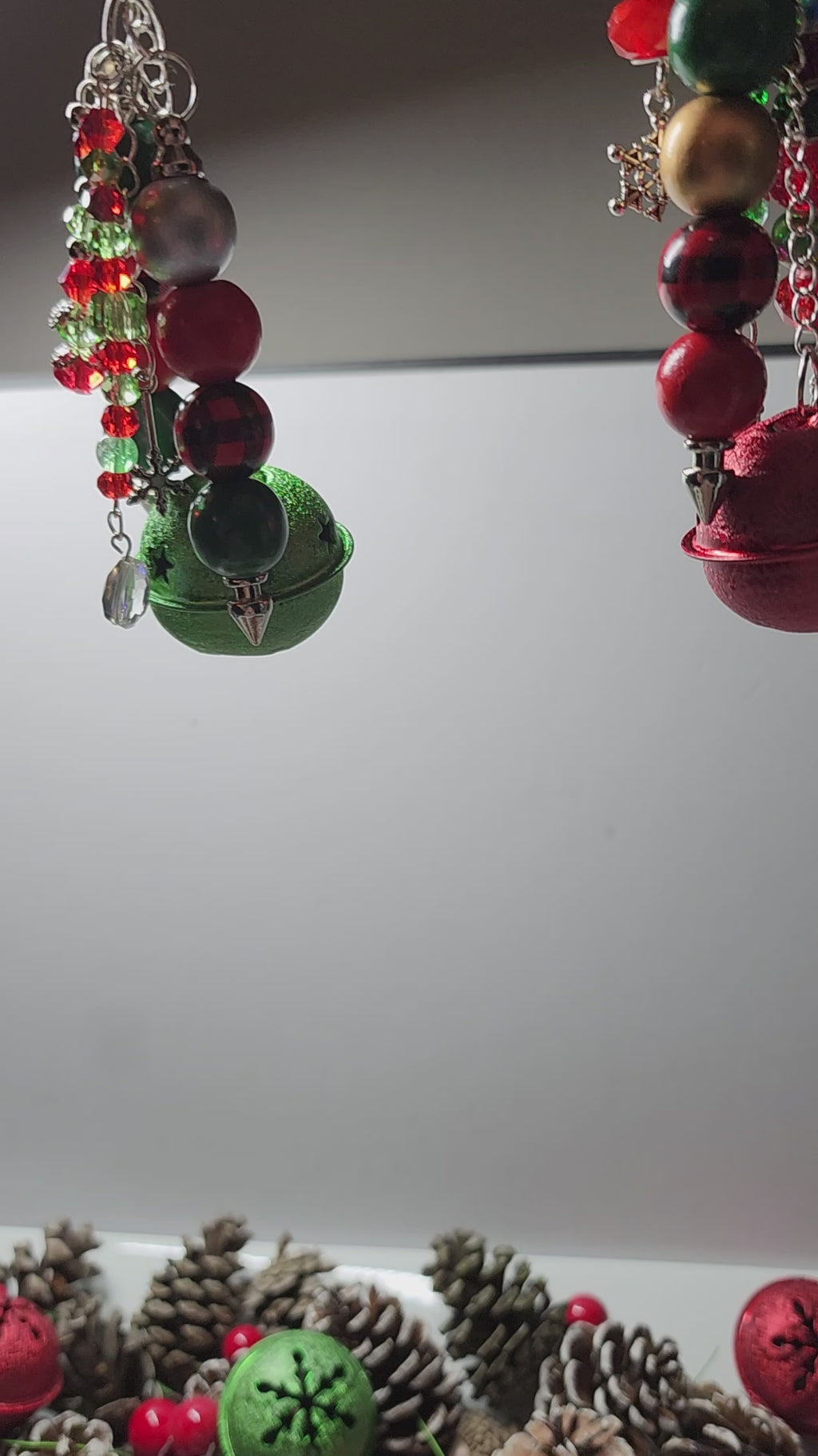 Festive glass and crystal Christmas keychains , Purse charms, Backpack Accessory.
