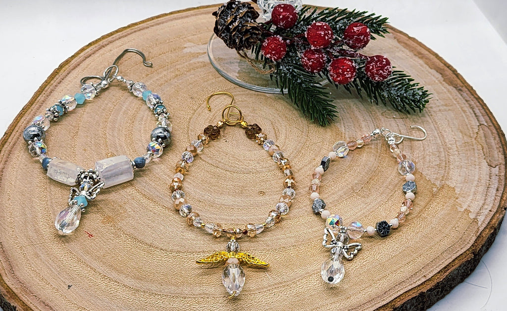 Angel Crystal Beaded Ornament Handmade Christmas Ornament  Memorial Angel Gift  Holiday Tree Decoration