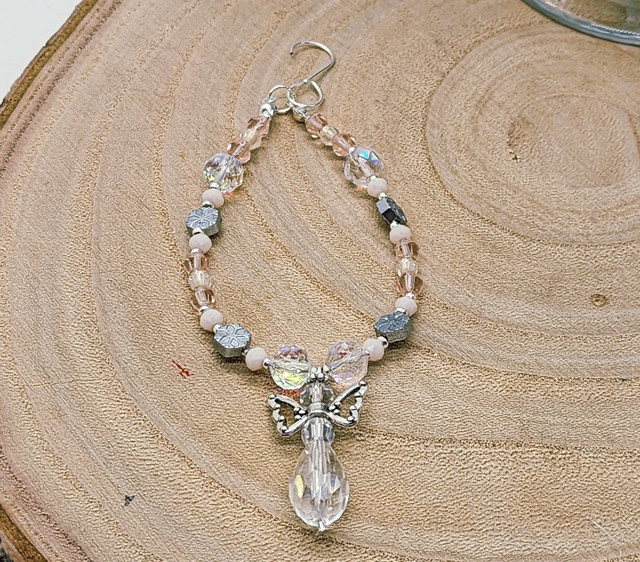 Angel Crystal Beaded Ornament Handmade Christmas Ornament  Memorial Angel Gift  Holiday Tree Decoration