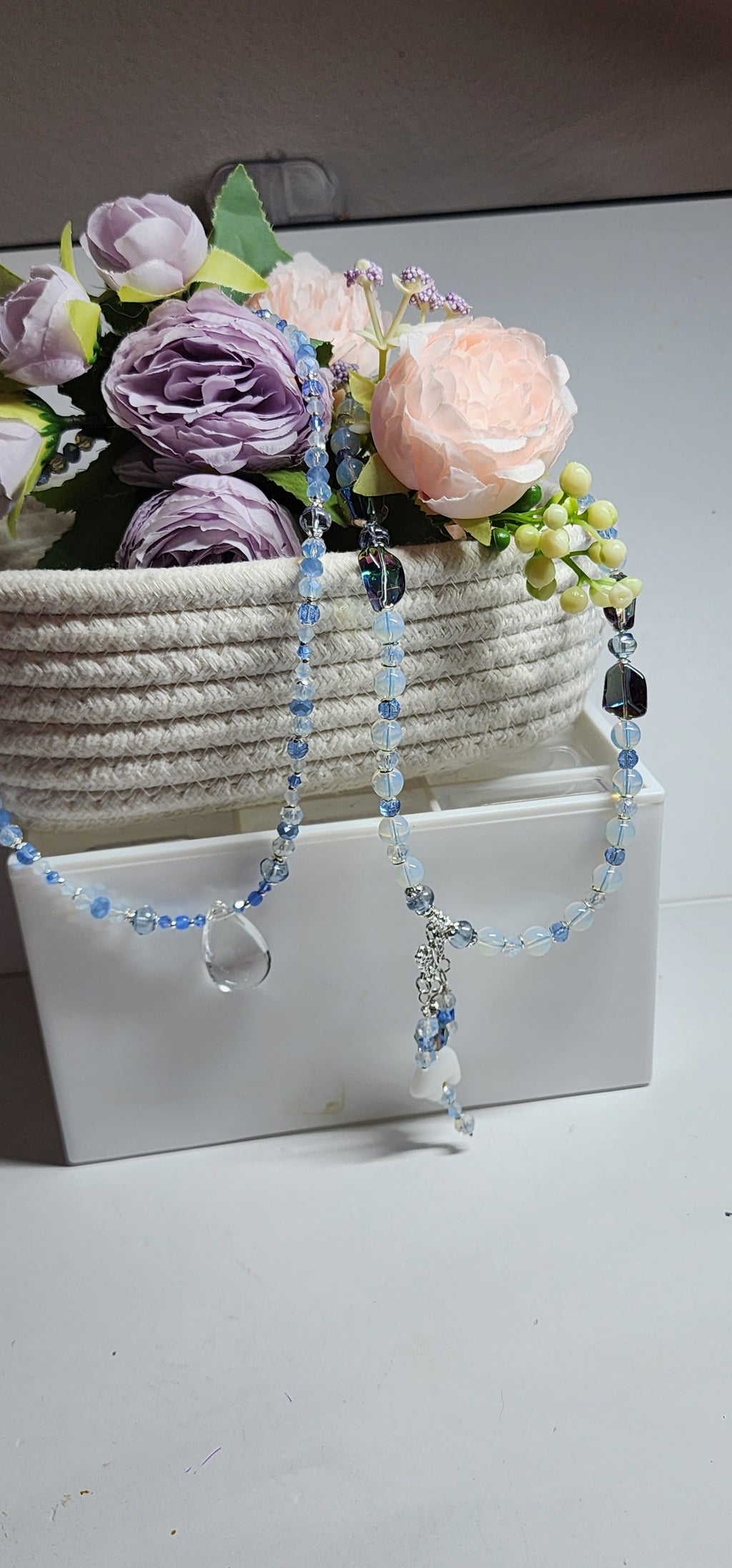 ❄️ Frosted Blue Crystal Necklace Set – Handmade Winter-Inspired Jewelry