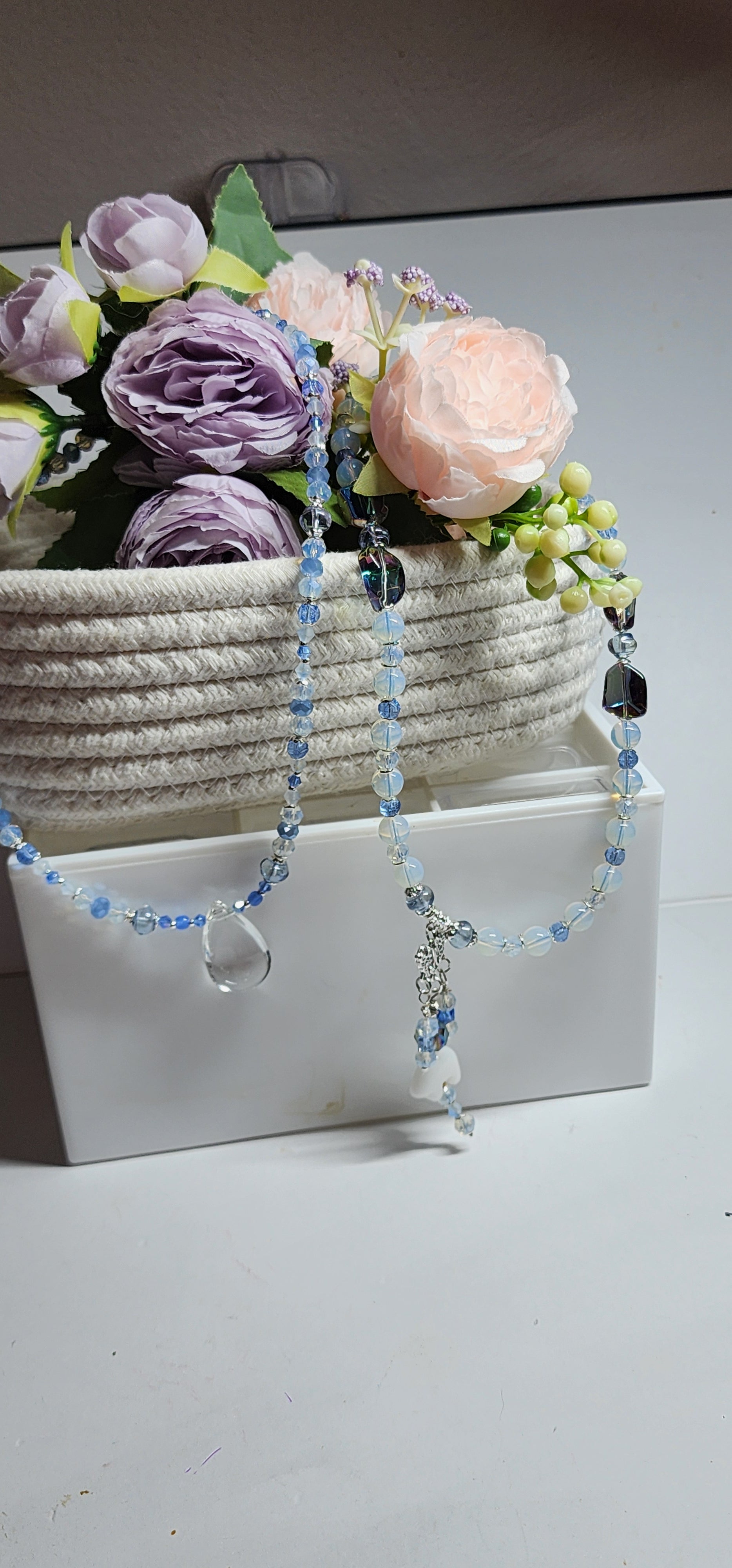 ❄️ Frosted Blue Crystal Necklace Set – Handmade Winter-Inspired Jewelry