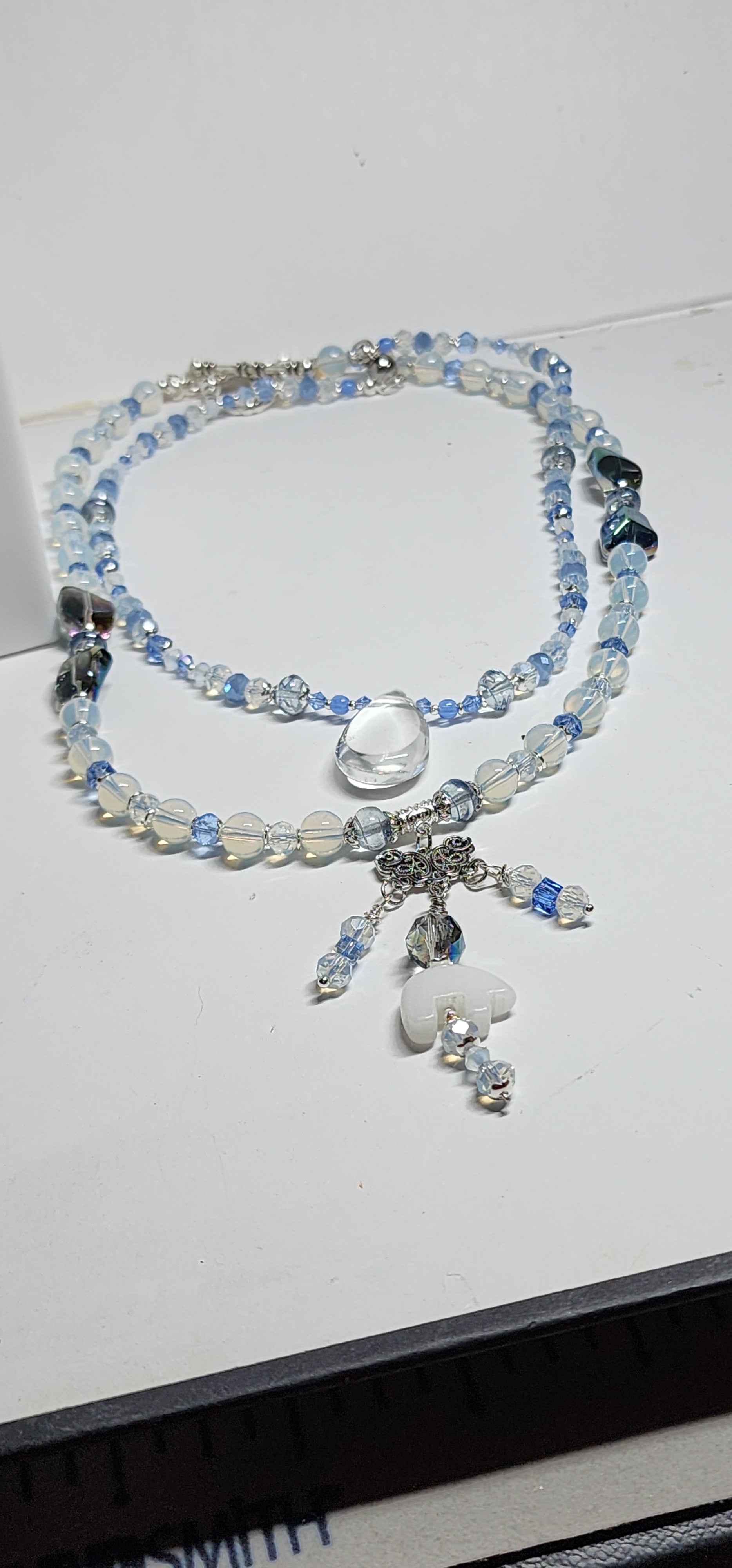 ❄️ Frosted Blue Crystal Necklace Set – Handmade Winter-Inspired Jewelry