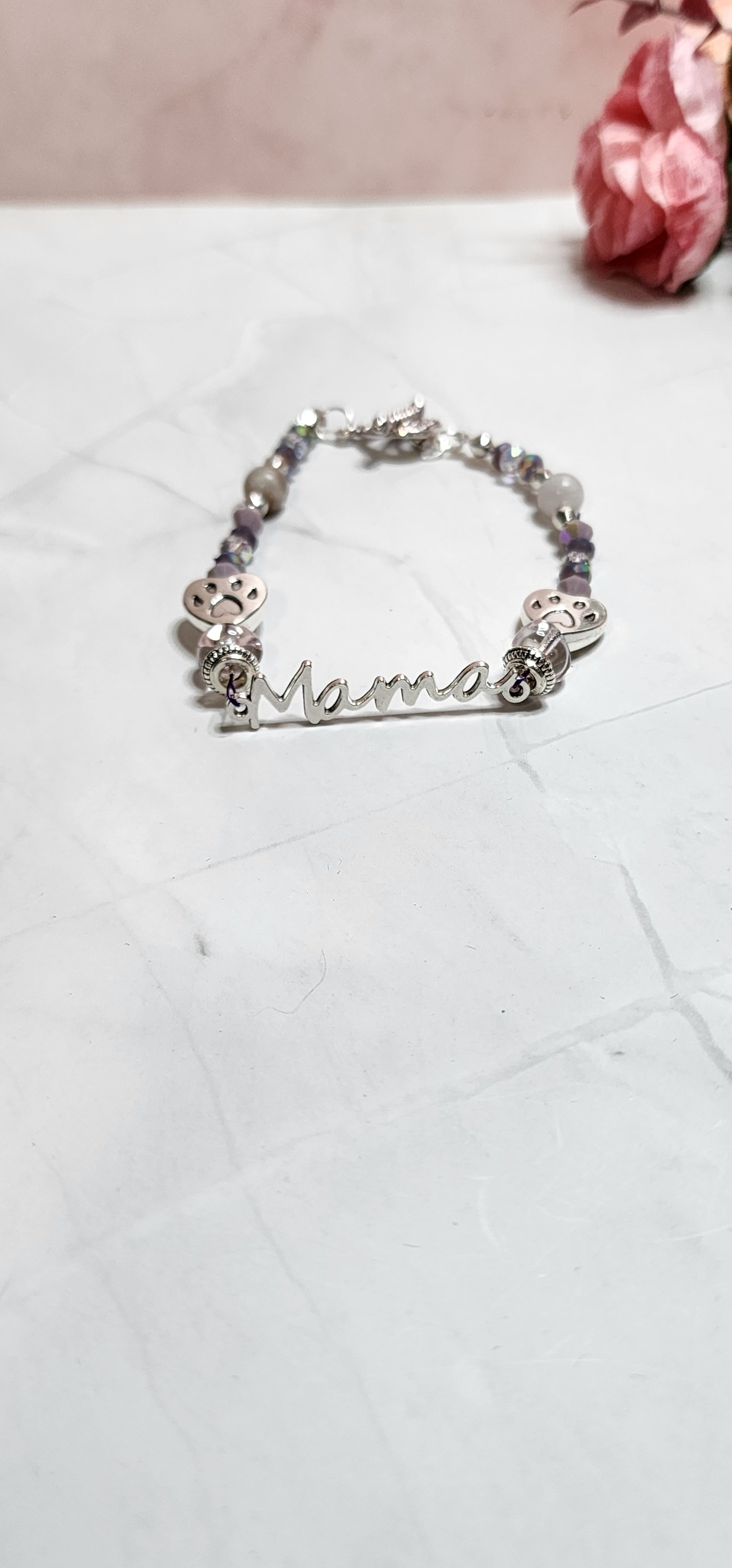 Fur Mama Beaded Bracelet – Dog Mom Gift, Cat Mom Jewelry, Handmade Charm Bracelet, Pet Lover Gift Idea