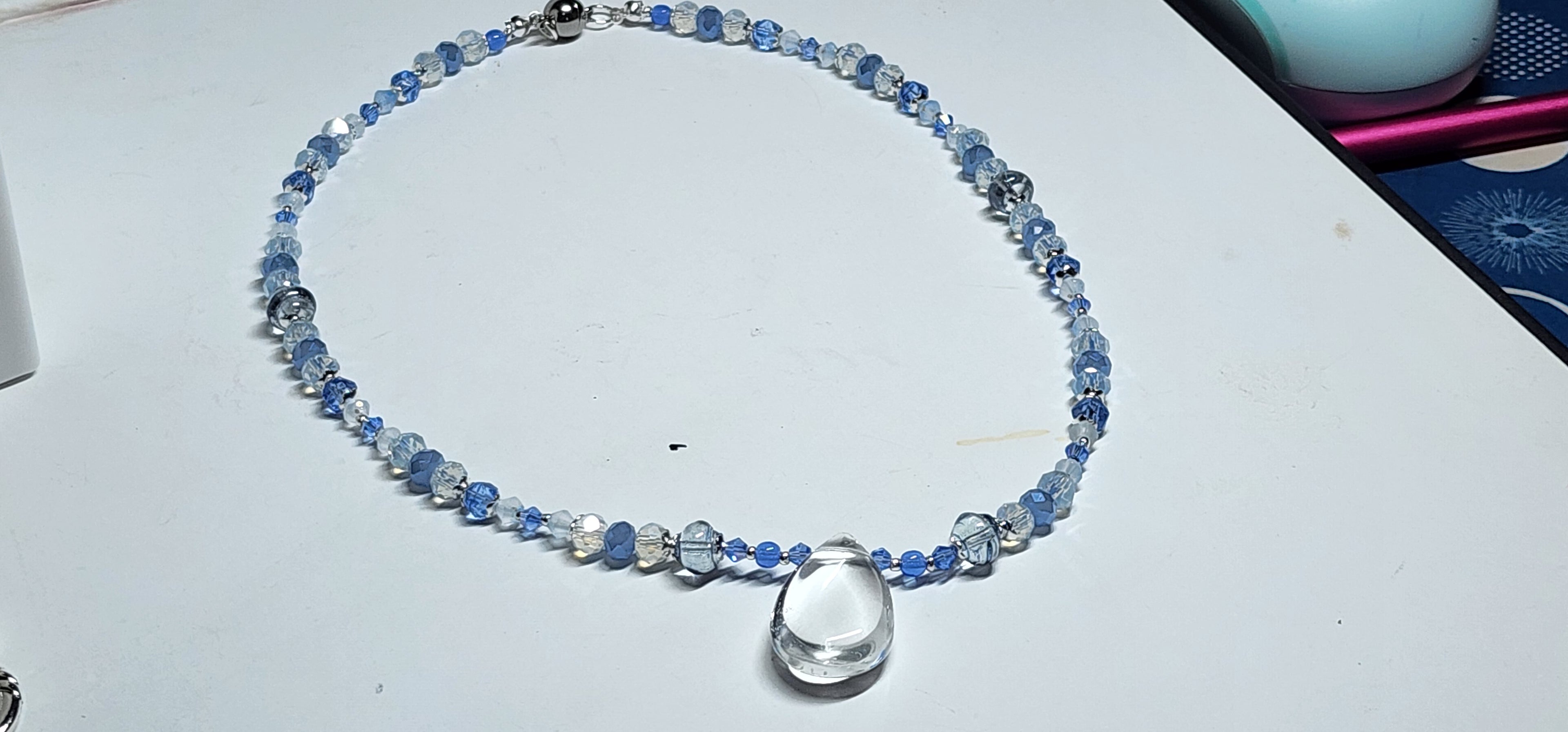 ❄️ Frosted Blue Crystal Necklace Set – Handmade Winter-Inspired Jewelry