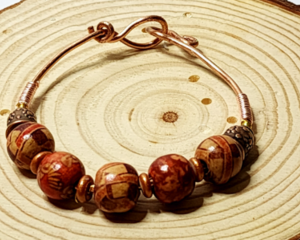 Woodland Whimsy Bangle  Bracelet – Copper Wire & Earthy Beads